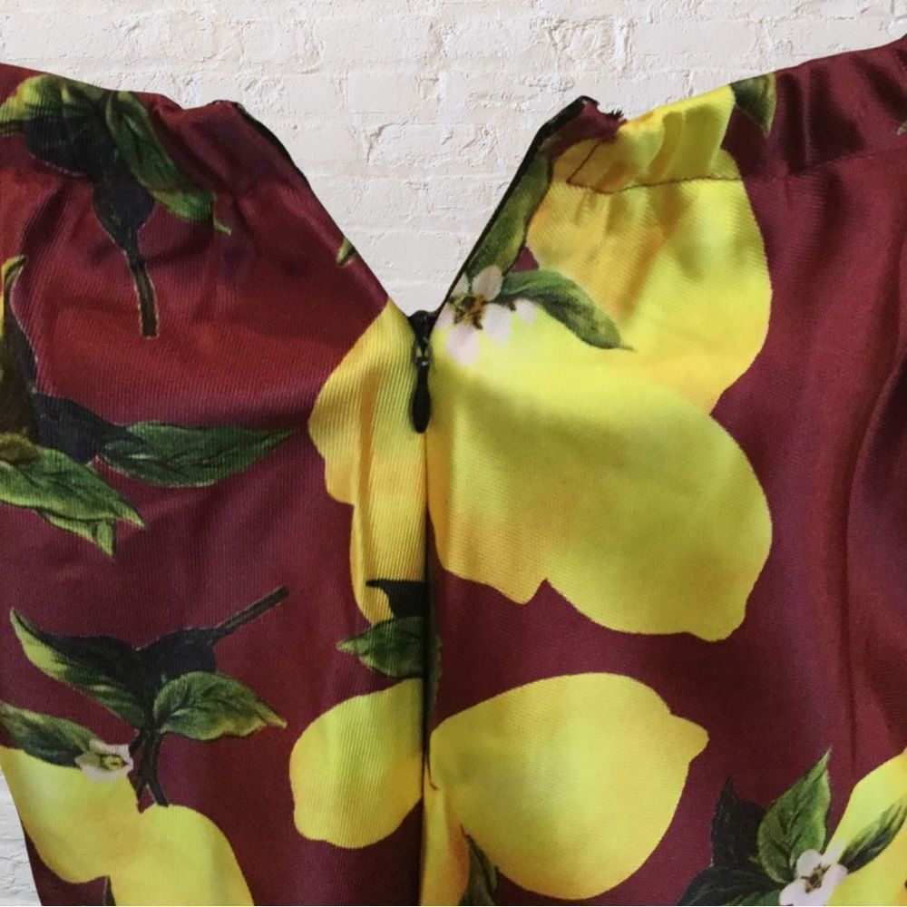 NWT, Lemon-Print Knee-Length Off Shoulder Dress in Dark Red - Med & Large - Picture 8 of 8